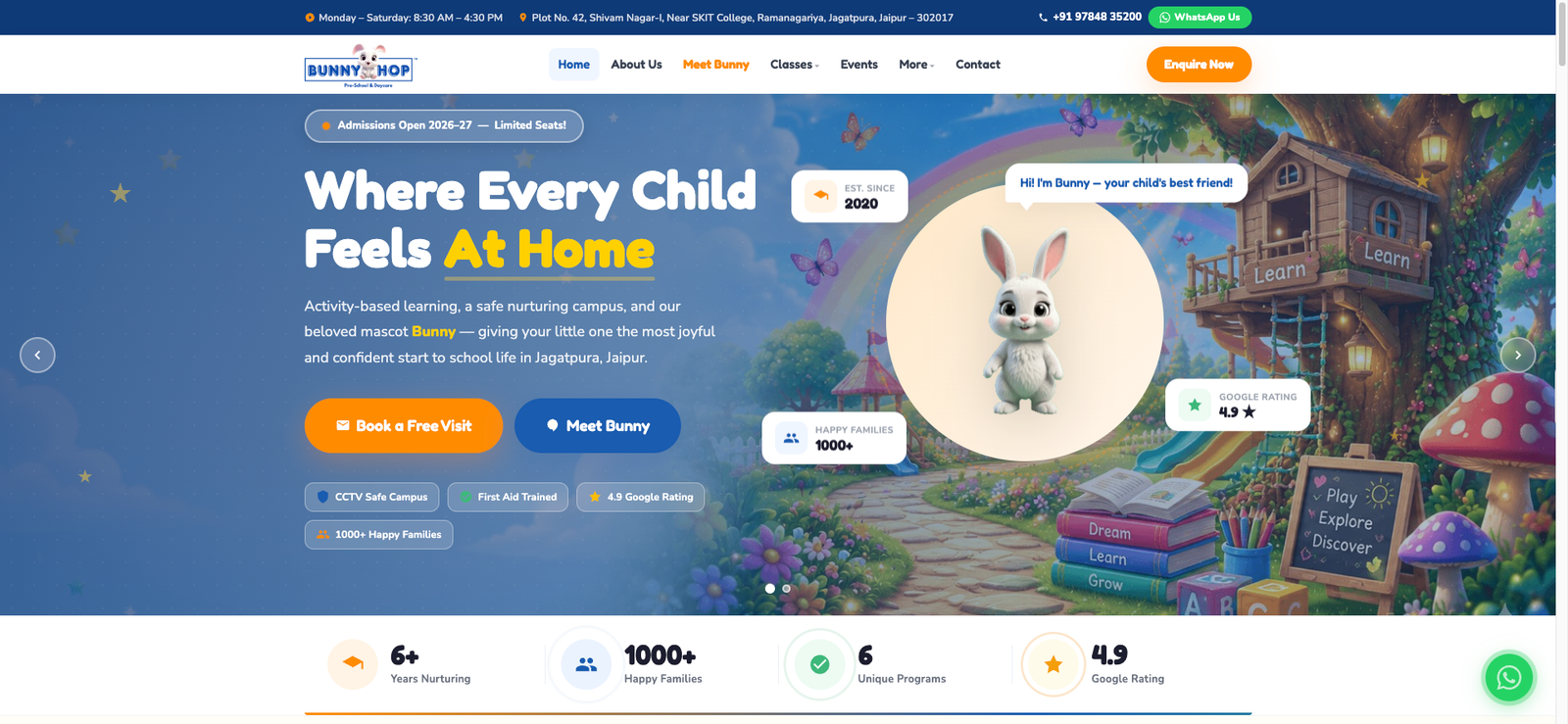 BunnyHop Preschool website built by One Step Marketing