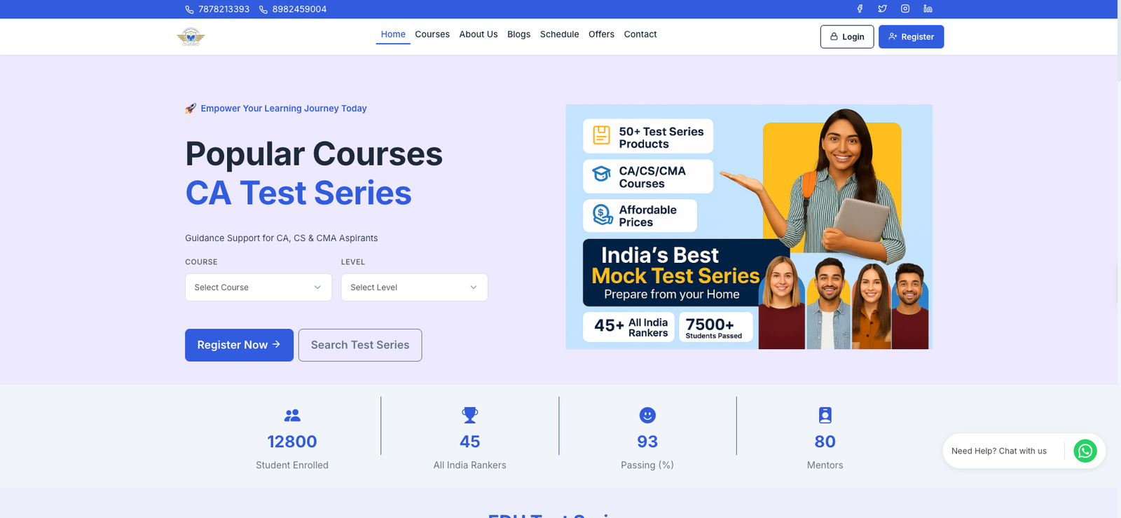 Edu Test Series exam-prep platform built by One Step Marketing